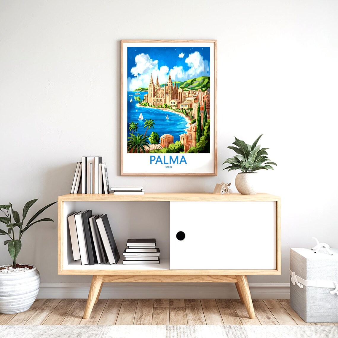 Palma Spain Curving Shoreline Cathedral With Sailboats Poster - Image 2