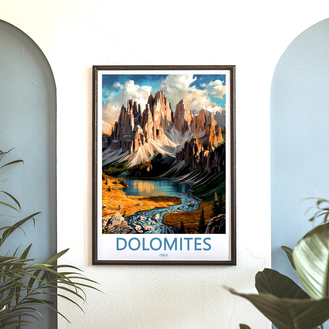 Dolomites Golden Lake and Rocky Stream Italy Mountain Poster - Image 3