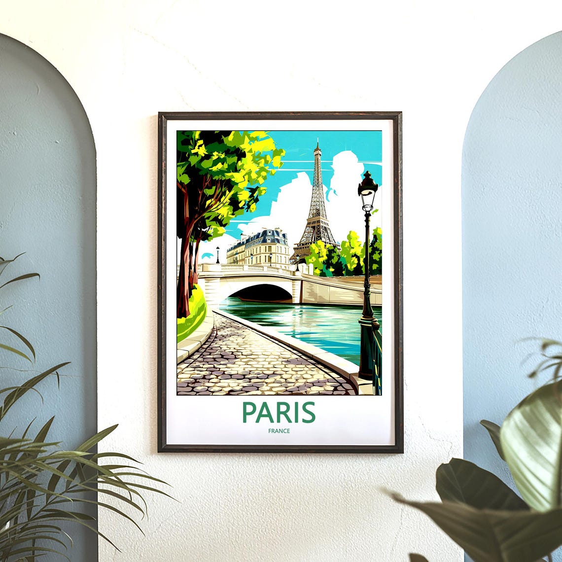 Eiffel Tower Riverside Bridge Cobblestone Path Paris Travel Poster - Image 3