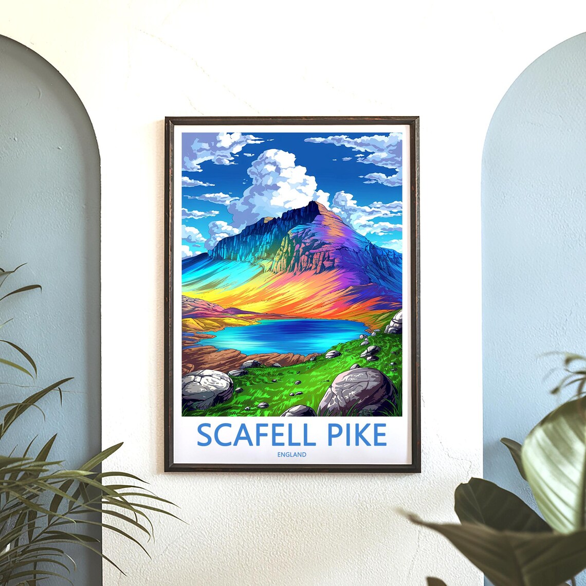 Scafell Pike England Vivid Sunset Hues Over Craggy Lake Poster - Image 3