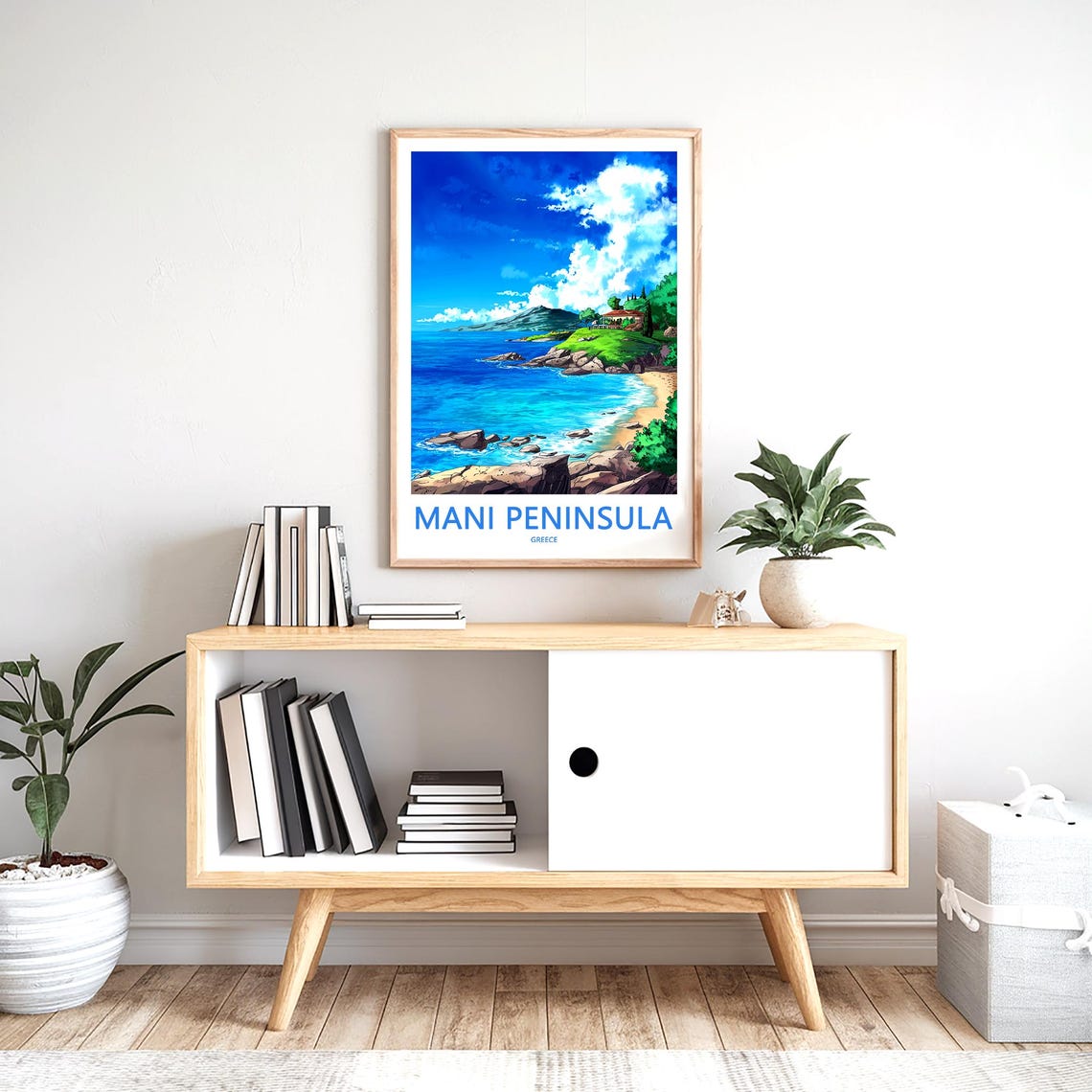 Mani Peninsula Greece Turquoise Cove and Seaside Villa Travel Poster - Image 2