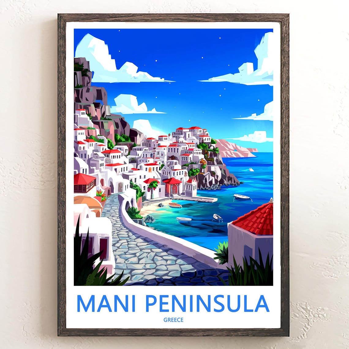 Mani Peninsula Greece Whitewashed Cliffside Village Harbor Poster