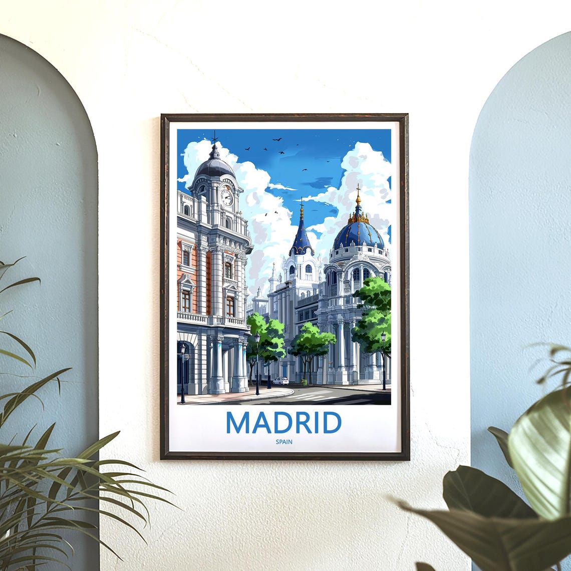 Madrid Gran Via Domed Palace Illustration Blue Sky Art Poster - Image 3