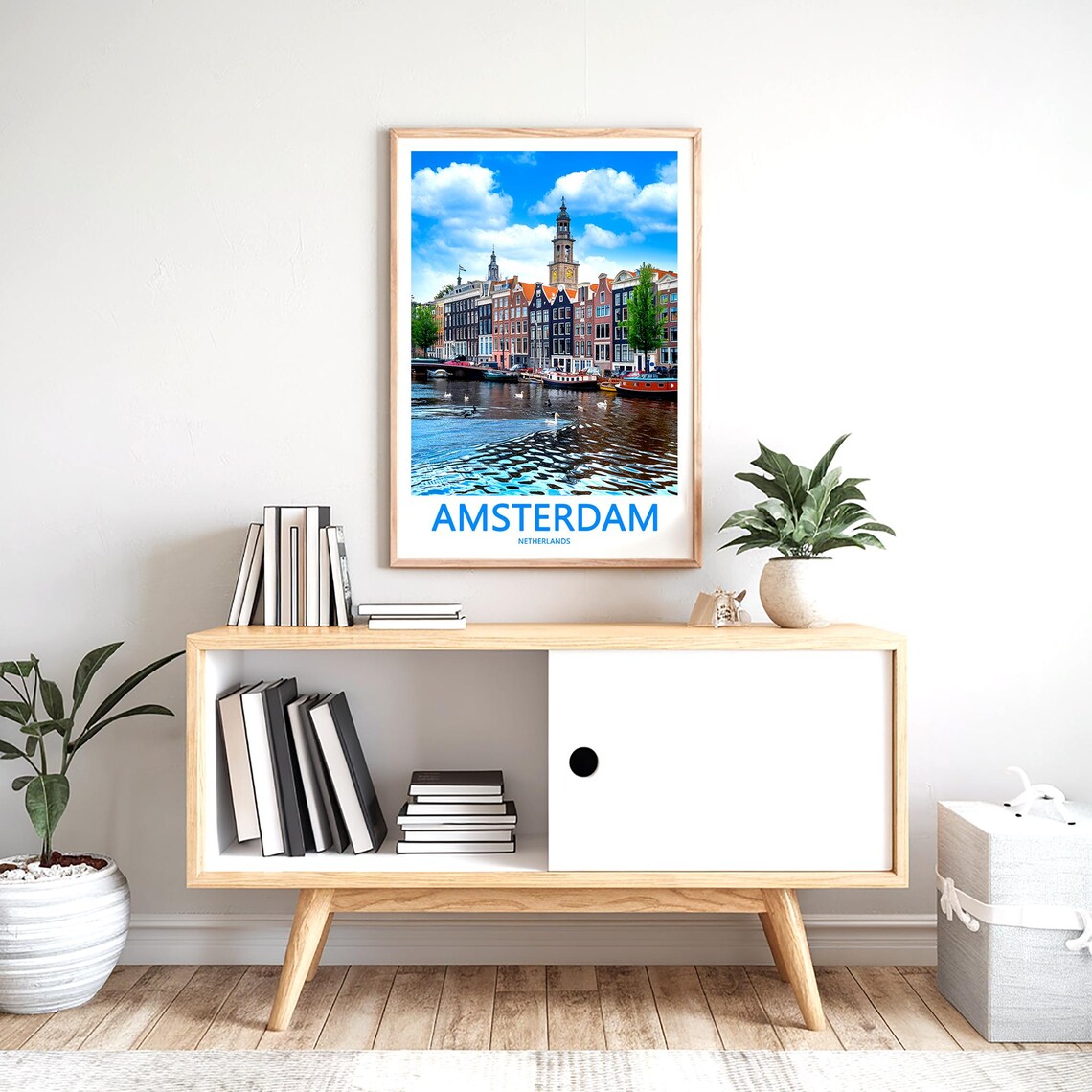 Amsterdam Riverside Row Houses with Swans Photo Travel Poster - Image 2