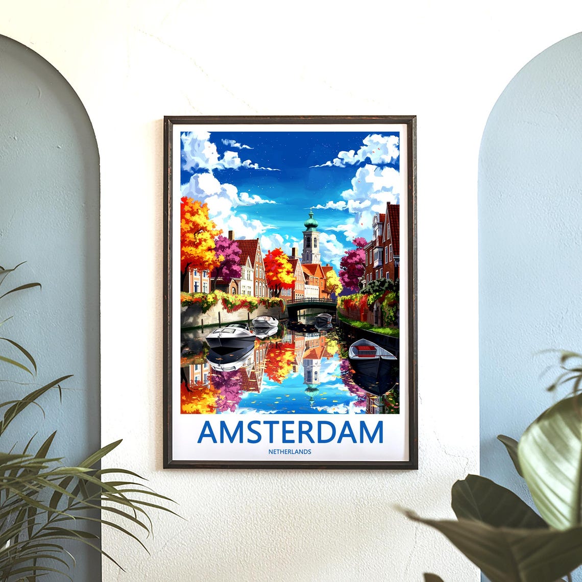 Amsterdam Vibrant Autumn Canal Colors Boats Netherlands Art Poster - Image 3
