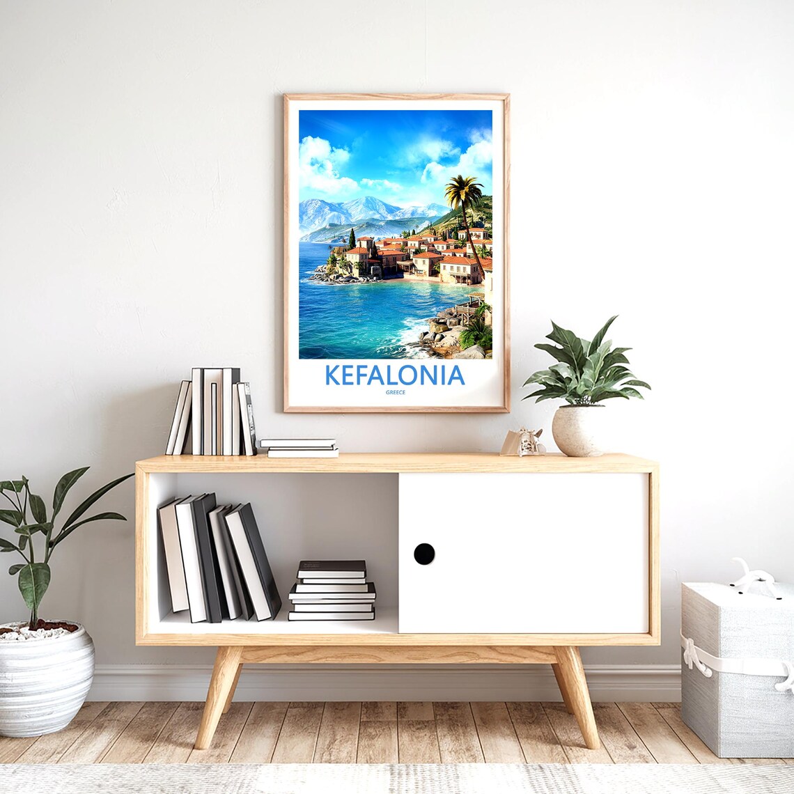 Kefalonia Greece Coastal Town Palm Trees Rocky Shore Photo Poster - Image 2