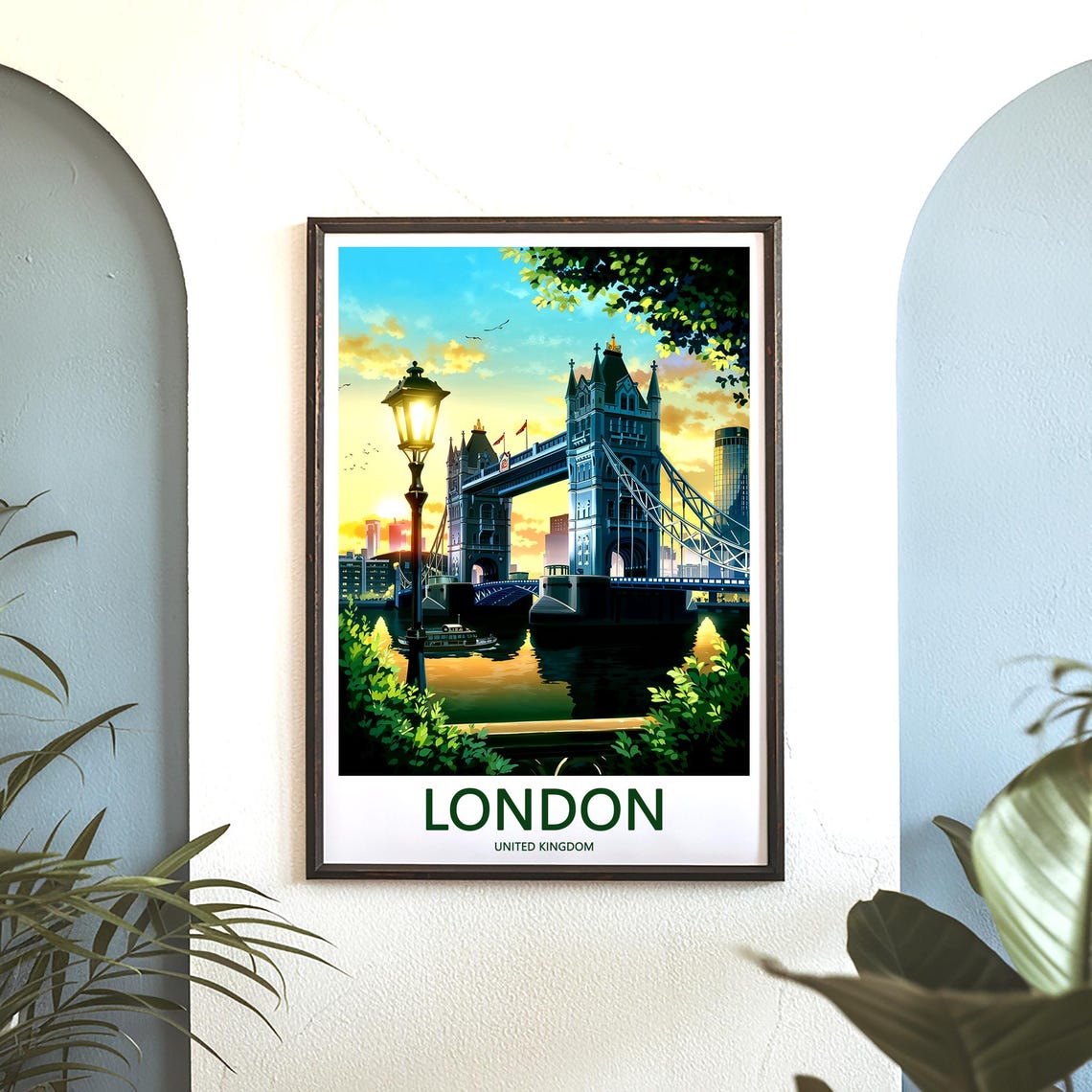 London Tower Bridge Golden Hour Lamp Post Riverside View Poster - Image 3