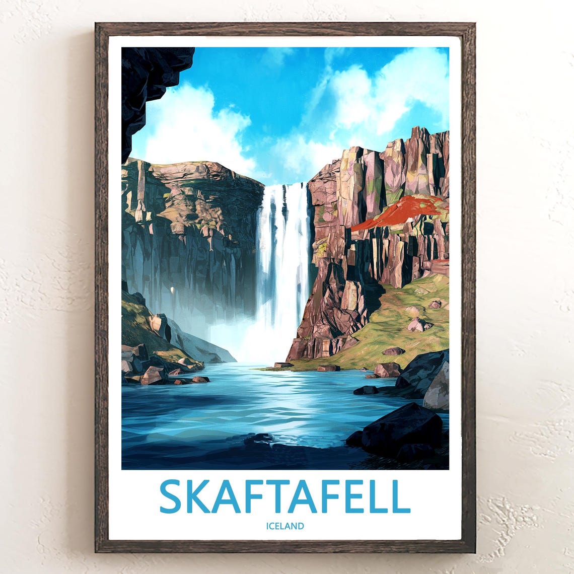 Skaftafell Iceland Tall Waterfall Between Basalt Cliffs Poster