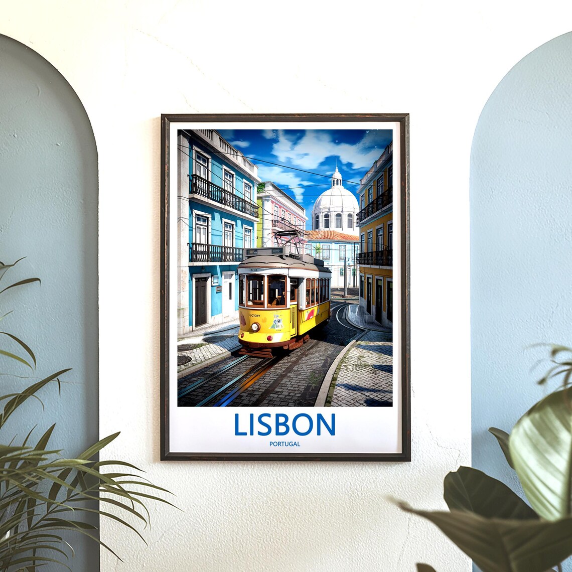 Lisbon Yellow Tram Rounding a Curve Near the Pantheon Poster - Image 3