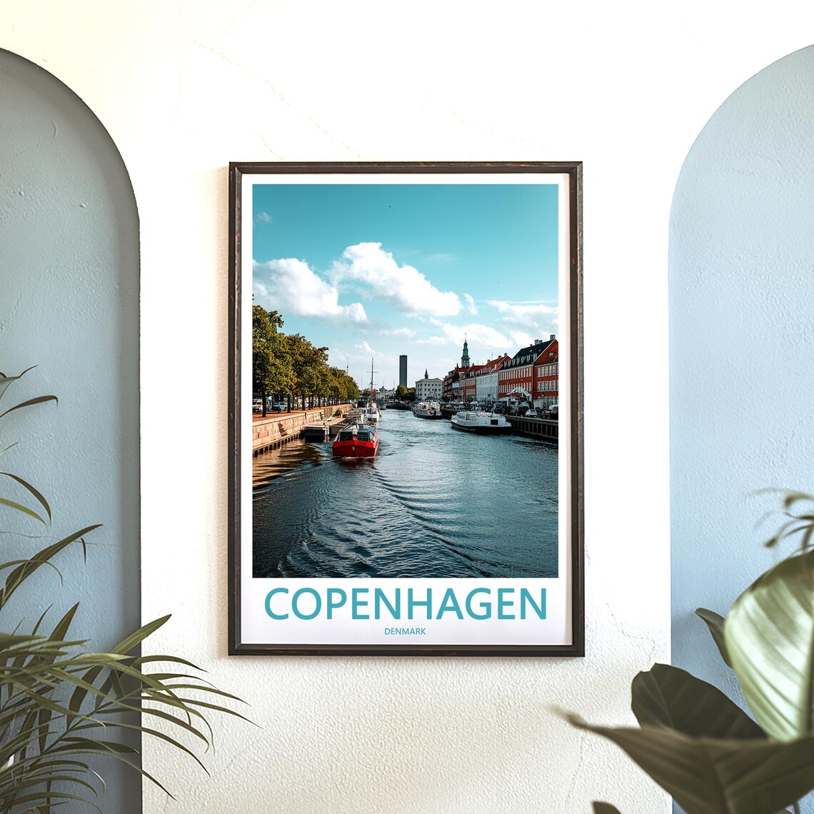 Copenhagen Canal Red Boat Sunny Day Cityscape Denmark Travel Poster - Image 3