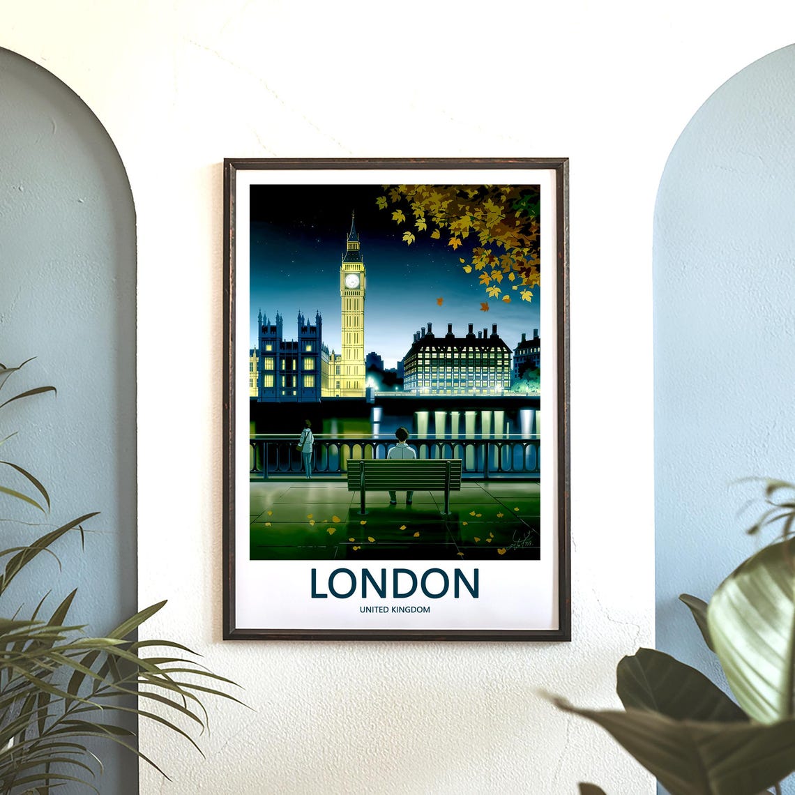 Big Ben Illuminated at Night Over the Starry River Thames Poster - Image 3