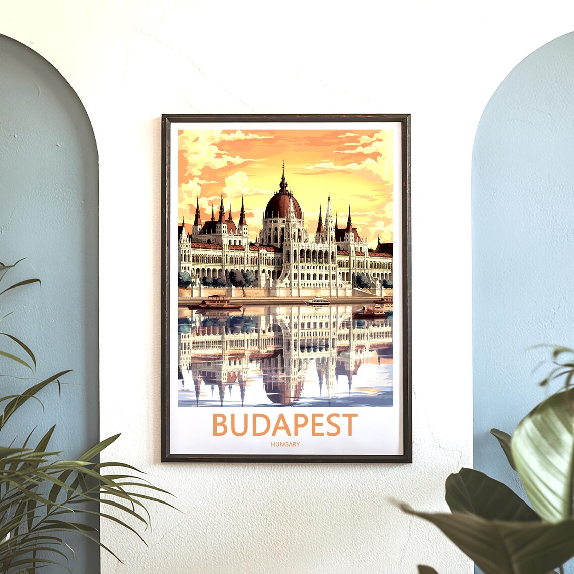 Budapest Hungary Parliament Building Sunset River Reflection Poster - Image 3