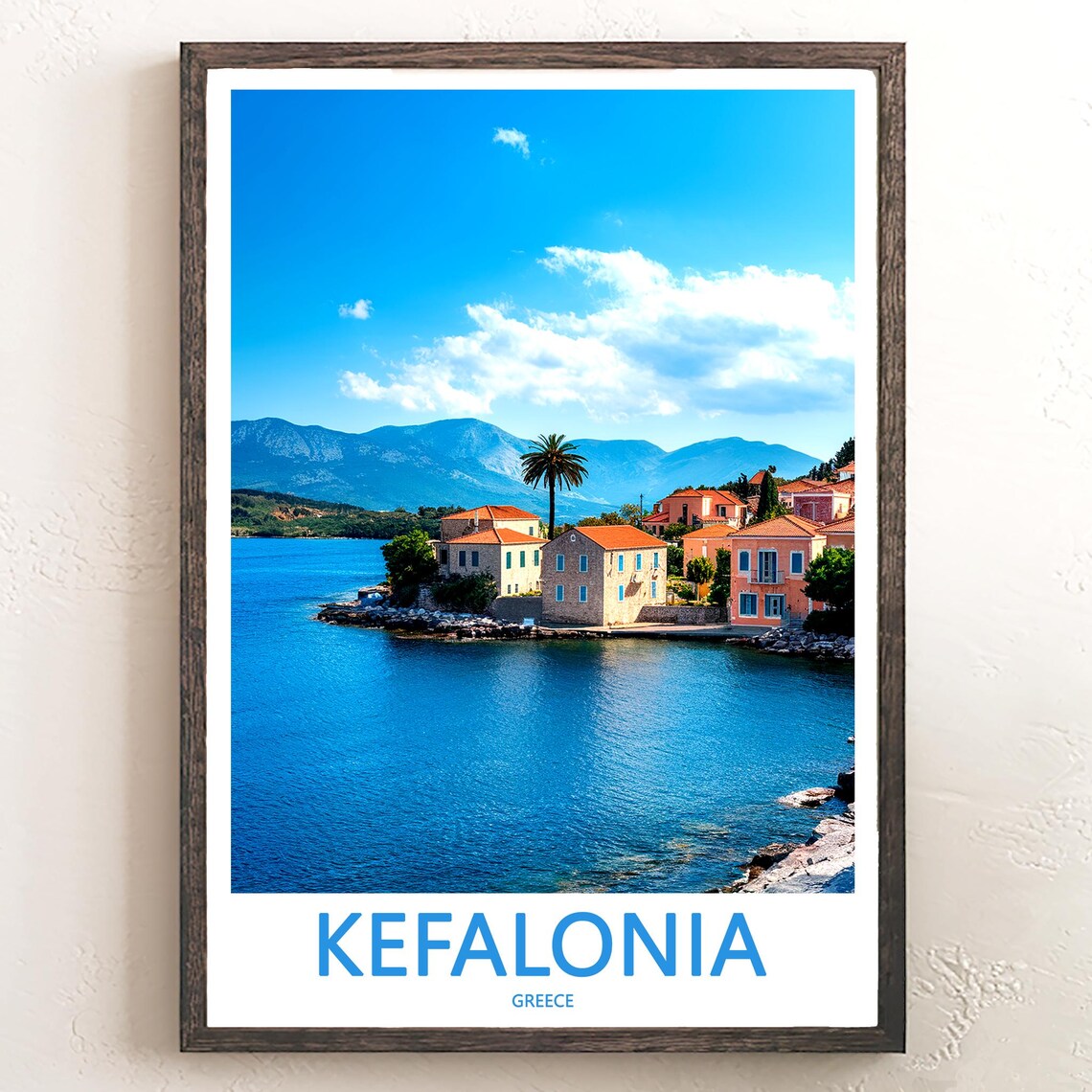 Kefalonia Greece Seaside Village Palm Mountains Photo Travel Poster