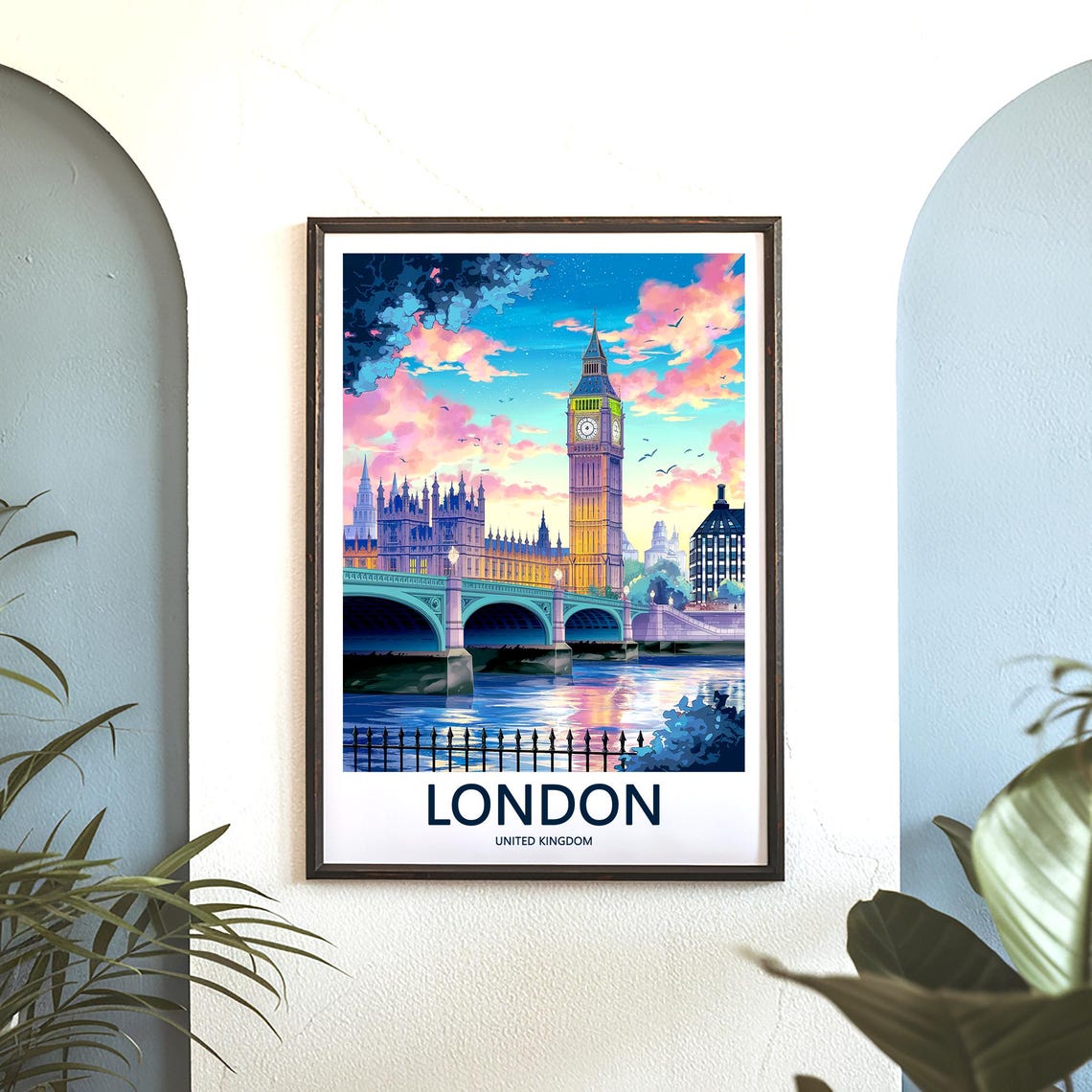 Big Ben at Sunset Under Pink and Orange Sunset Clouds Poster - Image 3
