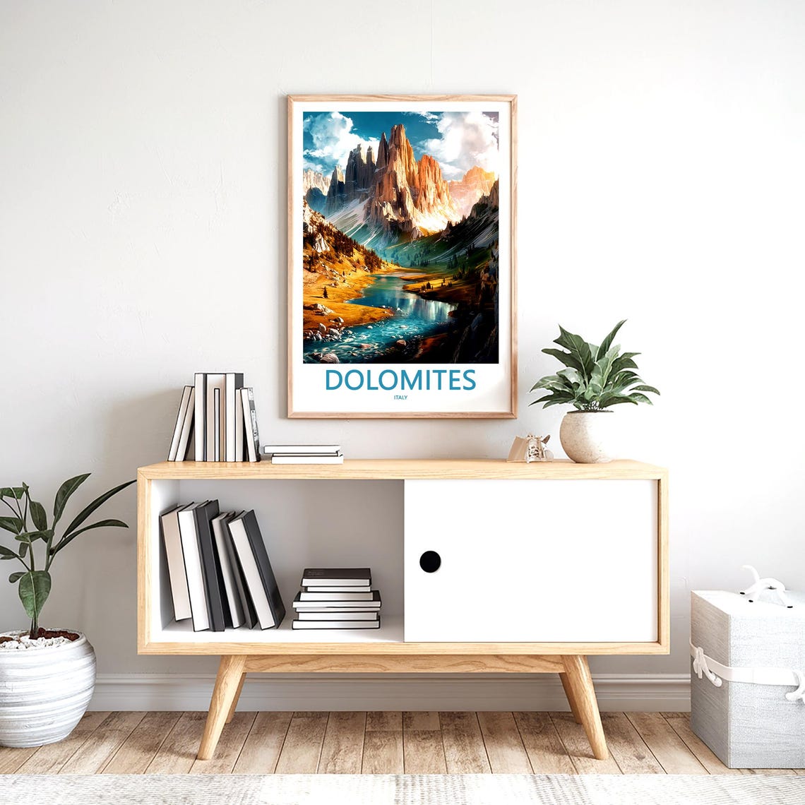 Dolomites Tall Spires over Turquoise River Italy Travel Poster - Image 2