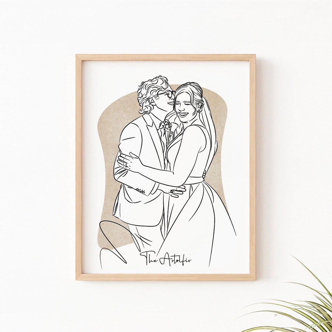 Custom Couple Line Drawing Art Print, Minimalist Sketch