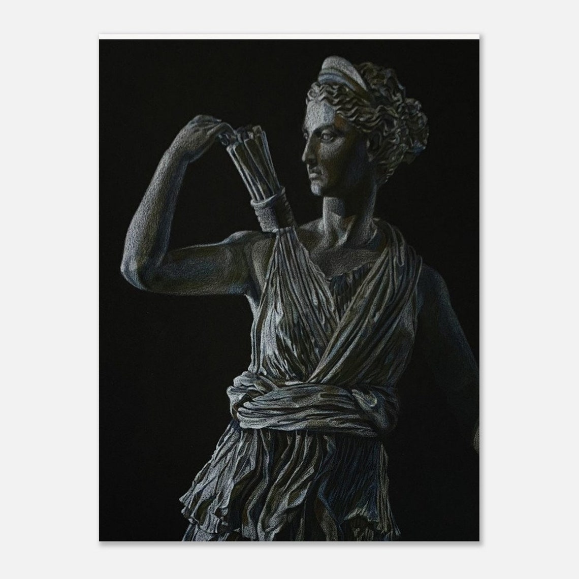 Artemis Greek Goddess Statue Quiver Coloured Pencil Study Poster - Image 4