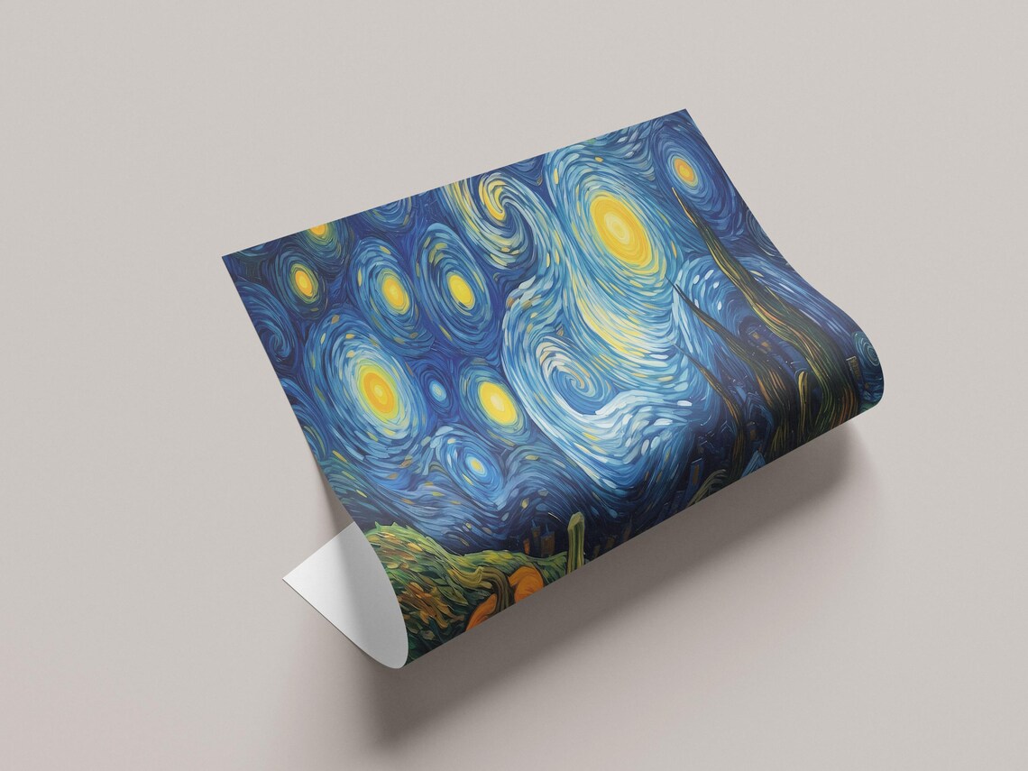 Starry Night Style Pumpkin Patch Halloween Oil Painting Poster - Image 2