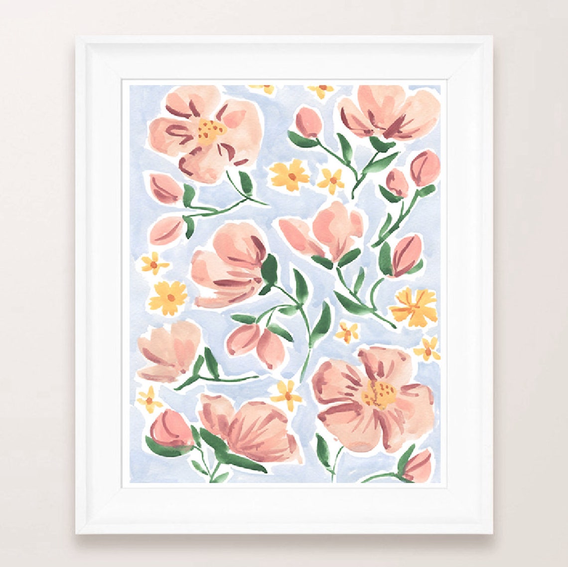 Watercolour Florals Print Sabina Fenn Illustration May Flowers Watercolor And Gouache Illustration Baby Blue Pink And Orange Florals Art