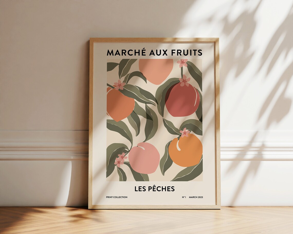 Peaches Fruit Market Abstract Botanical Art Print - Image 2
