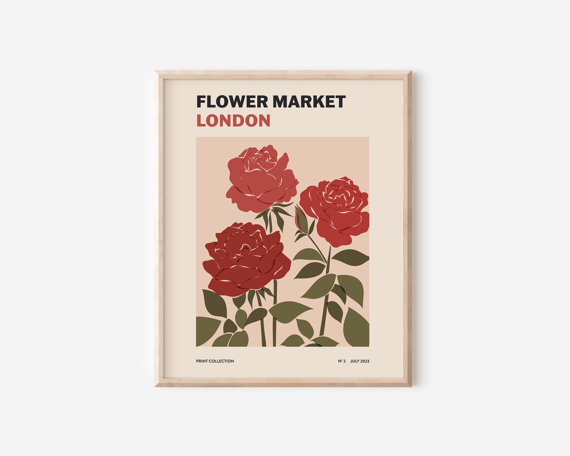 Flower Market Roses Art Print, Boho Botanical