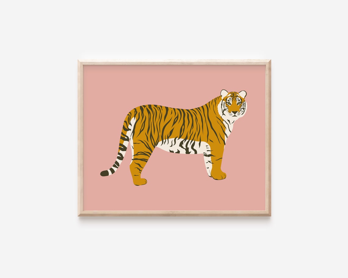 Abstract Pink Tiger Illustration Walking Big Cat Jungle Poster