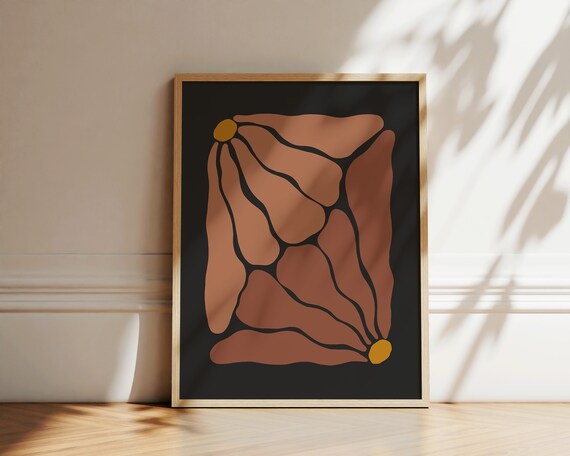 Retro Groovy Bloom Single Flower Terracotta Rust Dark Wall Art