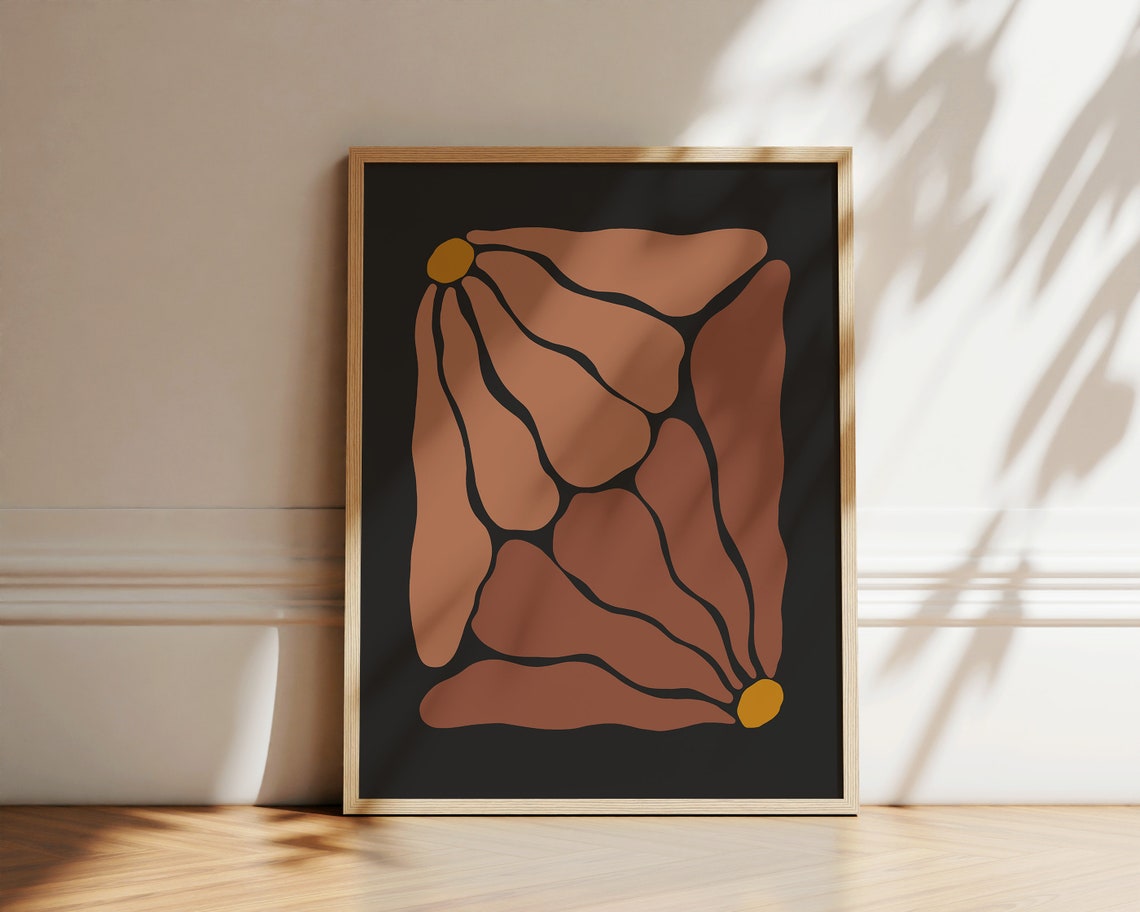 Retro Groovy Bloom Single Flower Terracotta Rust Dark Wall Art