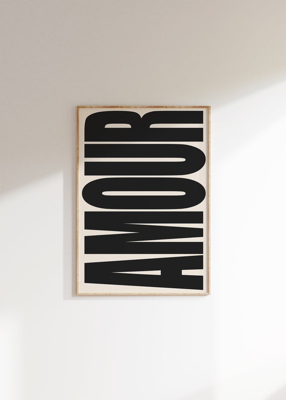 Amour Typography Poster, Retro French Love Art