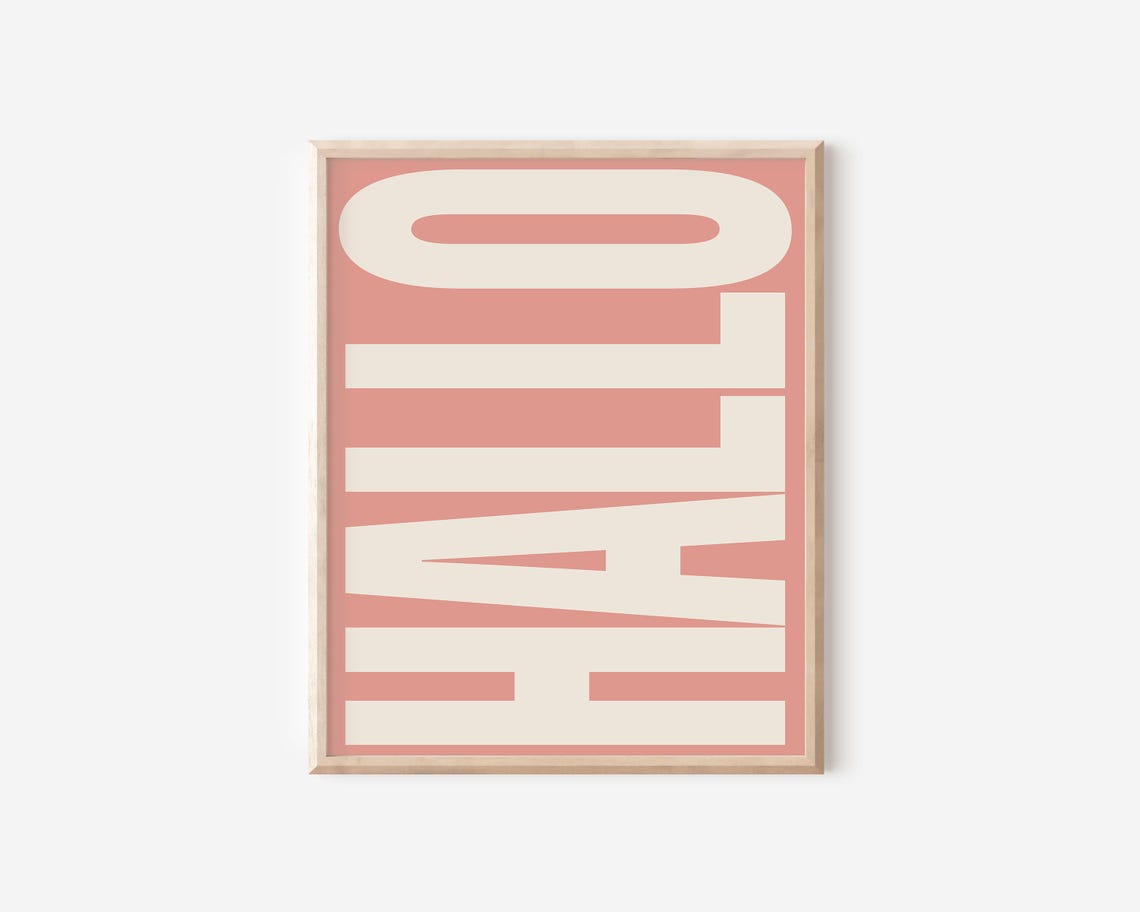 Hallo Bold Retro German Greeting Typography Dusty Rose Wall Poster - Image 2