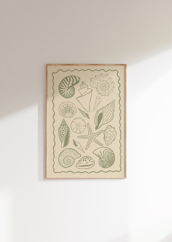 Seashells Line Art Coastal Art Print, Boho