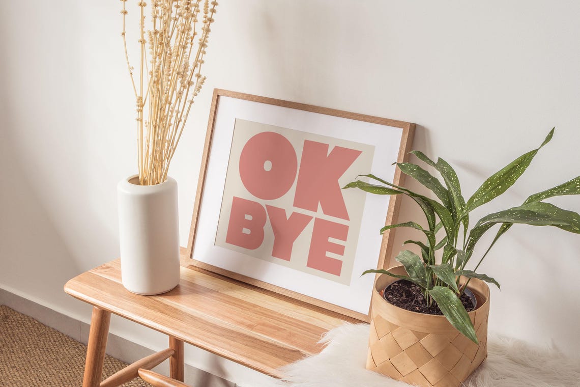 Ok Bye Coral Pink Bold Typography Fun Modern Gallery Wall Poster - Image 2