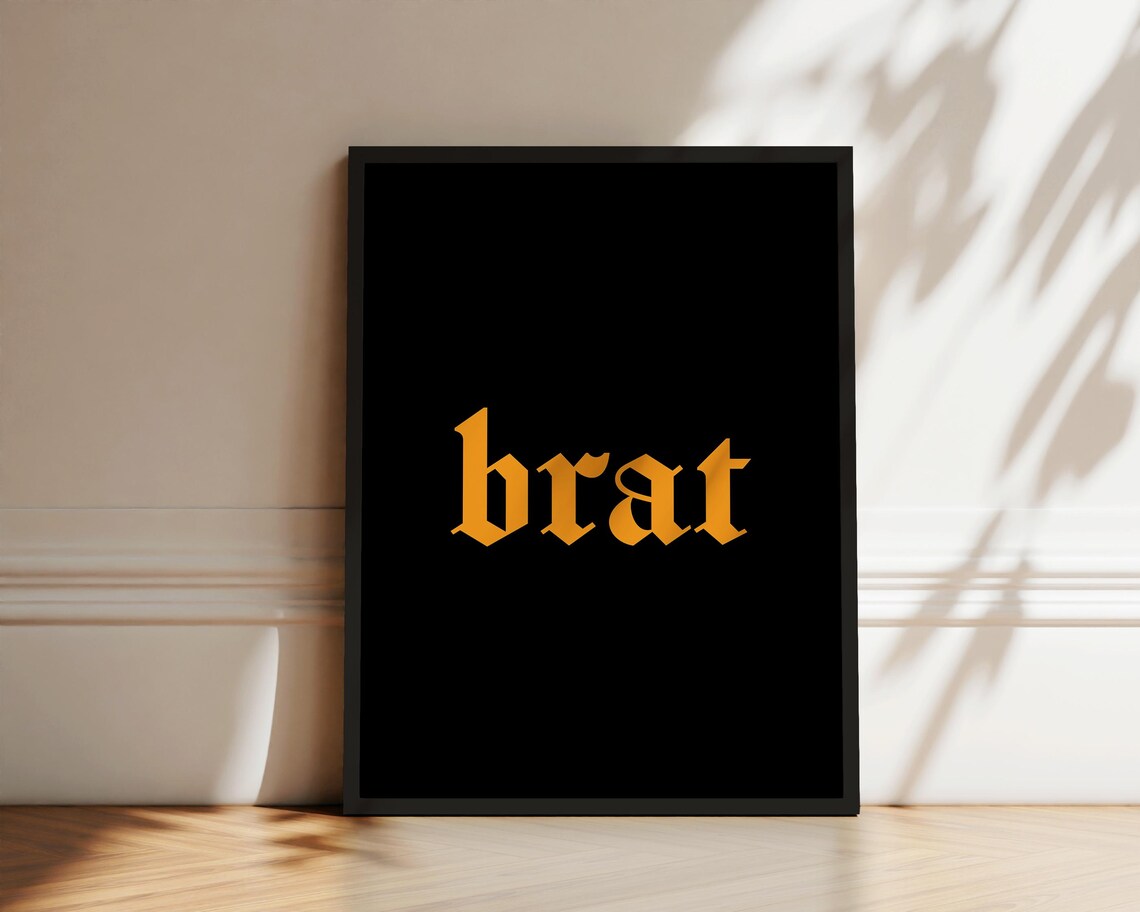 Brat Neon Orange Blackletter Bold Trendy Typography Y2K Poster - Image 2