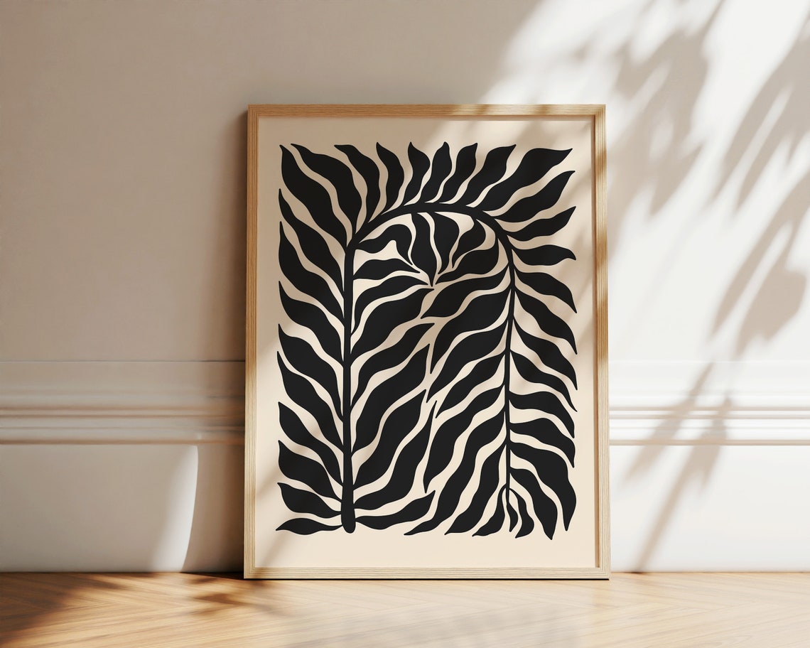 Black Leaves Botanical Pattern Minimalist Nature Wall Decor Poster - Image 2
