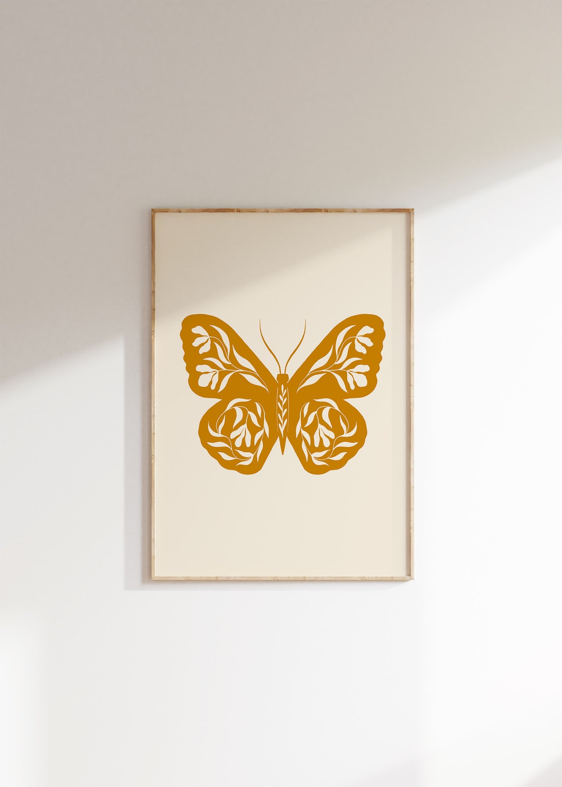 Mustard Butterfly Folk Art Botanical Wings Minimalist Nature Poster