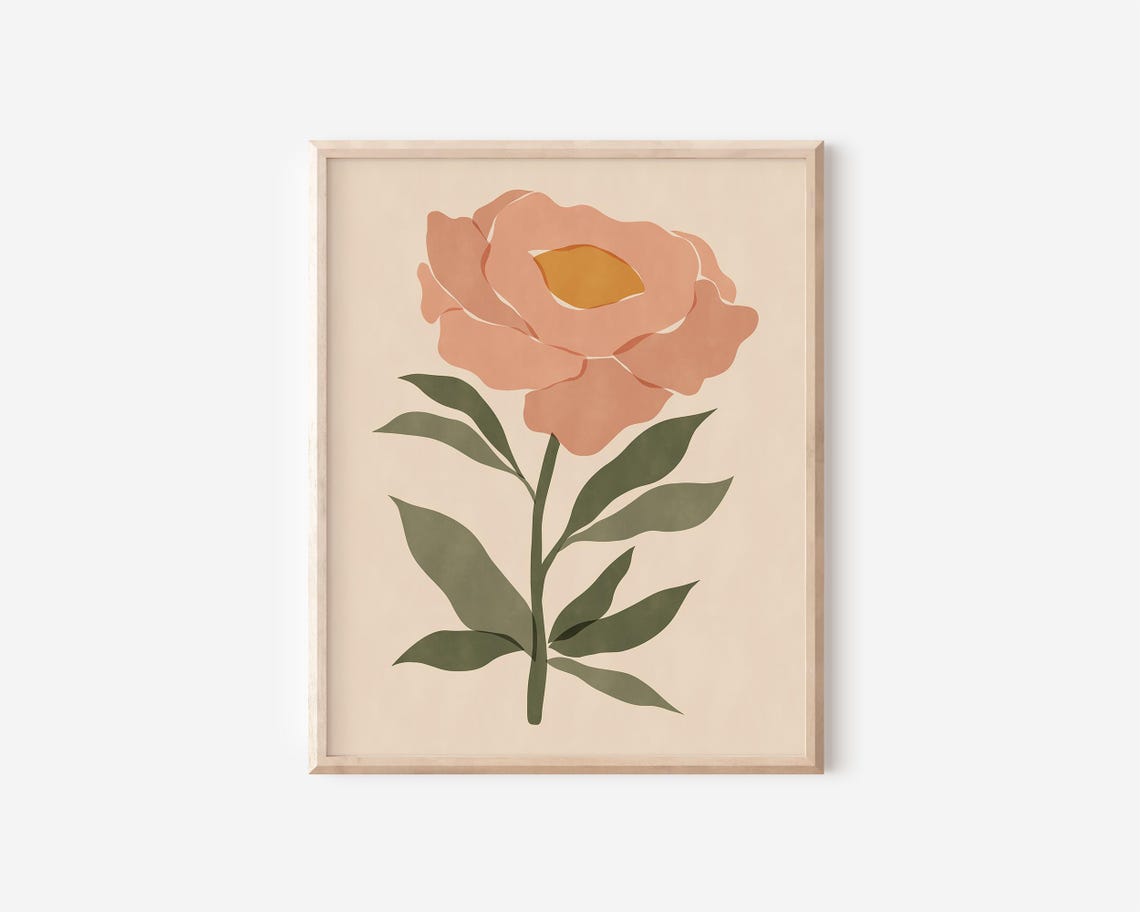 Abstract Pink Peony Flower Minimalist Botanical Floral Wall Poster - Image 2