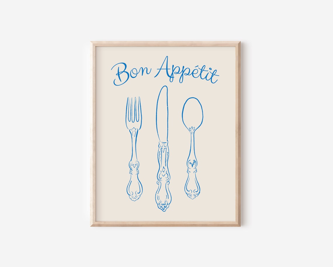Bon Appetit Blue Cutlery Script French Kitchen Wall Decor Poster - Image 3
