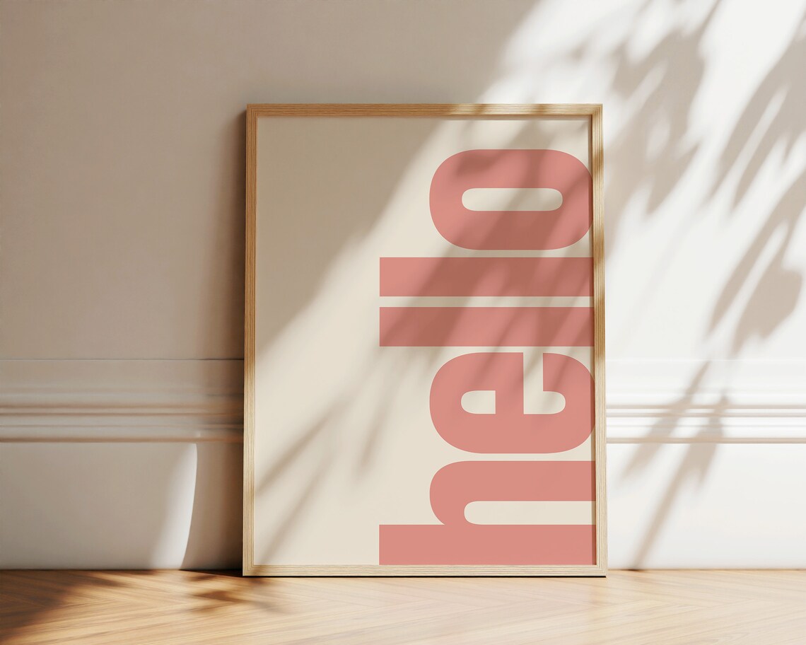 Hello Typography Poster, Neutral Retro Wall Art