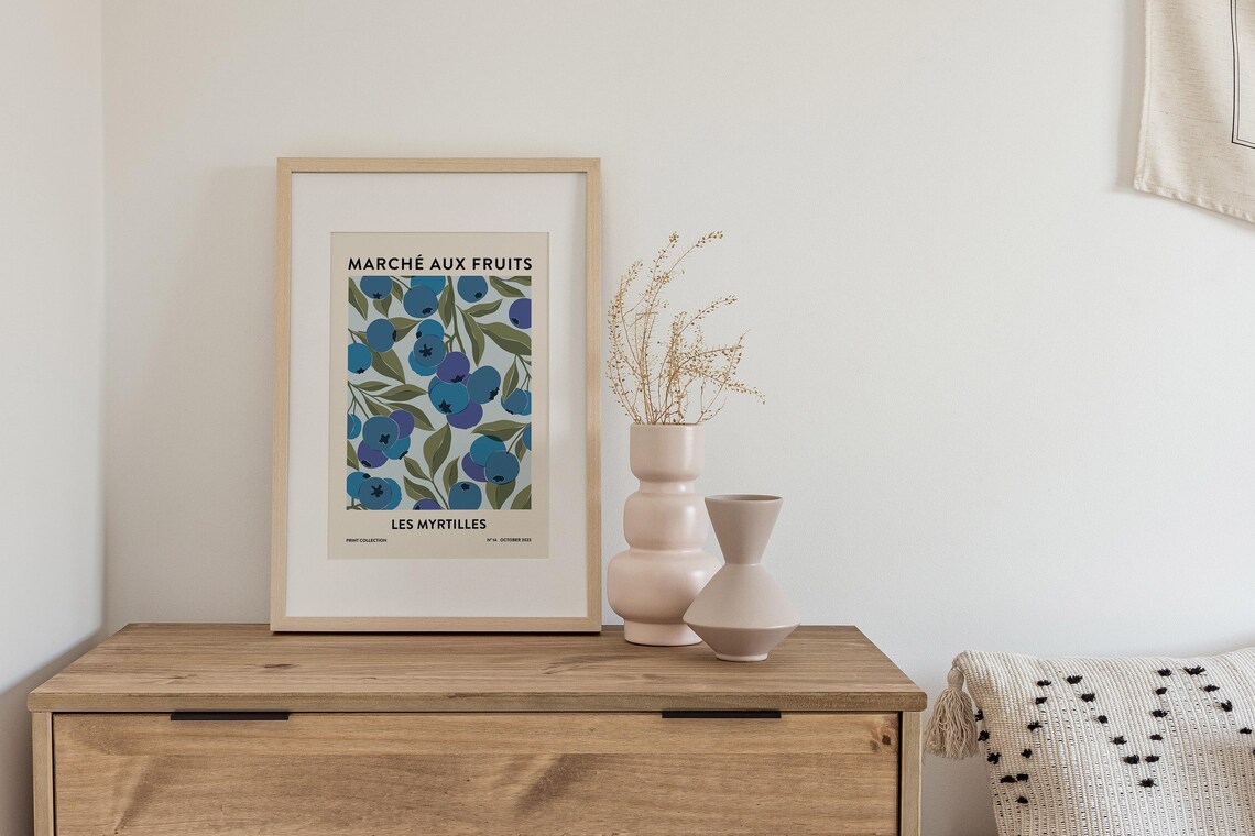 Blueberries Print, Boho Botanical Kitchen Art - Image 2