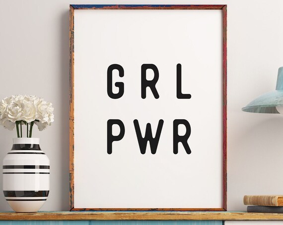 GRL PWR Bold Black Typography Feminist Girl Power Statement Poster