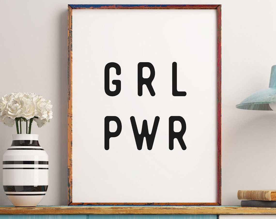 GRL PWR Bold Black Typography Feminist Girl Power Statement Poster