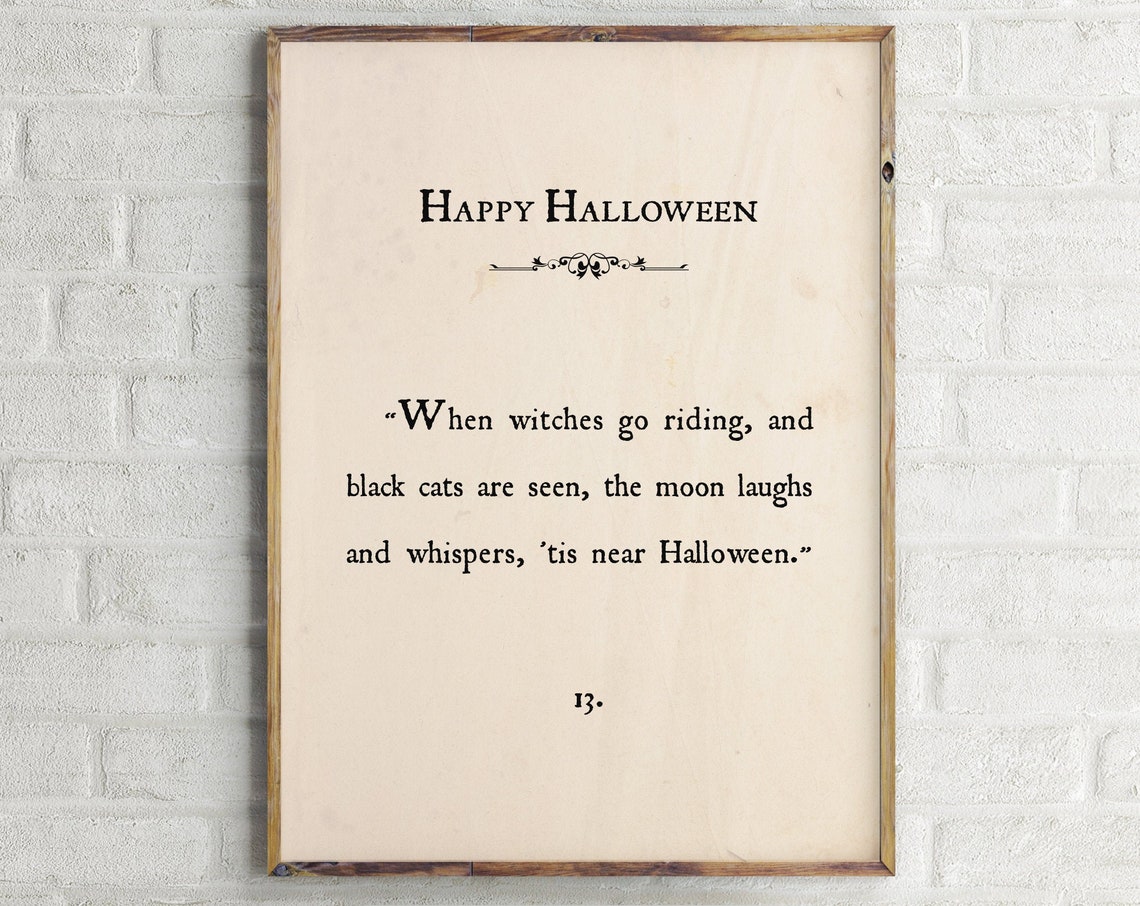 Happy Halloween Book Page Quote Witches Black Cats Moon Poster - Image 2
