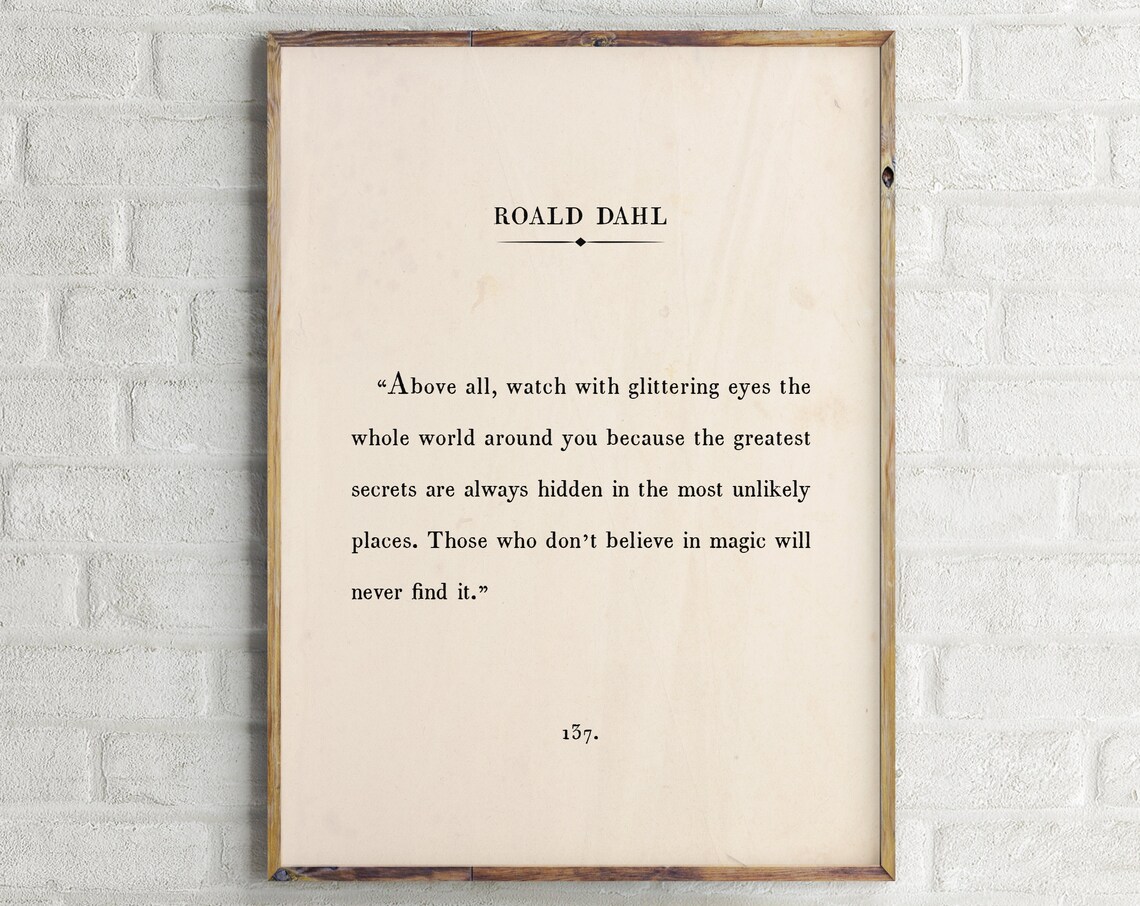 Roald Dahl Quote Print, Vintage Book Page Poster