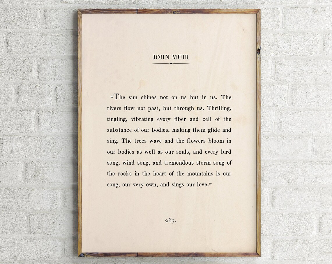 John Muir Quote Art Print, Vintage Book Page