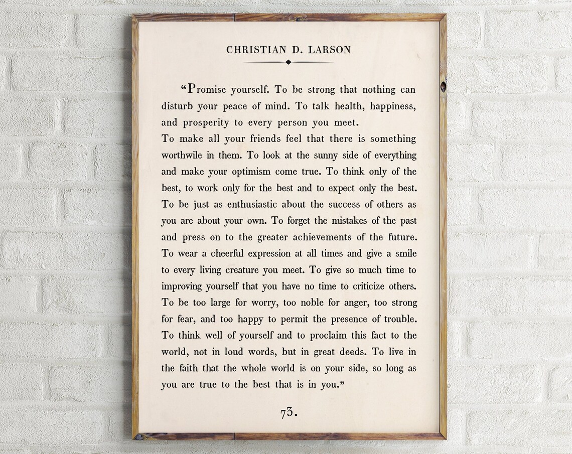 Christian D. Larson Quote Print, Vintage Book Page
