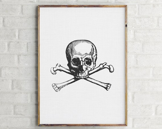 Skull and Crossbones Vintage Engraving Jolly Roger Gothic Wall Art