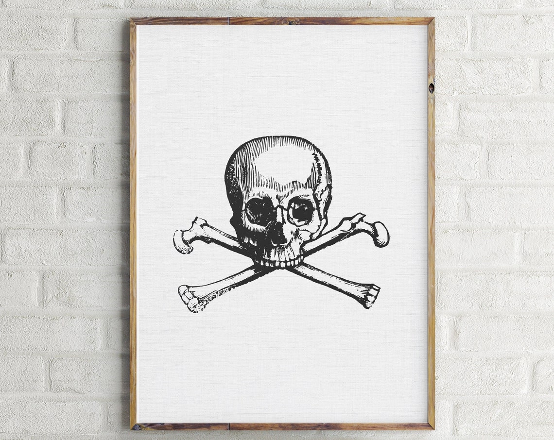 Skull and Crossbones Vintage Engraving Jolly Roger Gothic Wall Art
