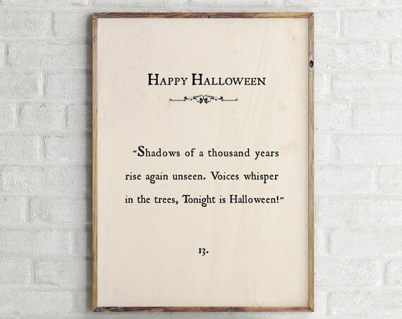Happy Halloween Vintage Book Page Poem Spooky Holiday Poster
