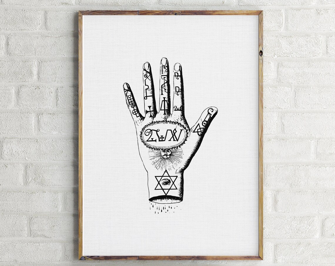 Occult Palmistry Hand Sketch Fortune Teller Mystical Wall Art