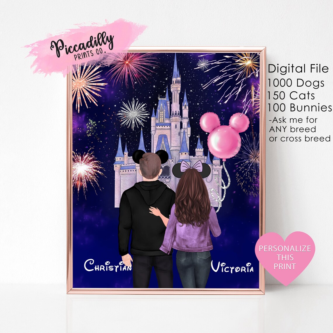 Disney Couple Portrait, Magic Castle Art Print